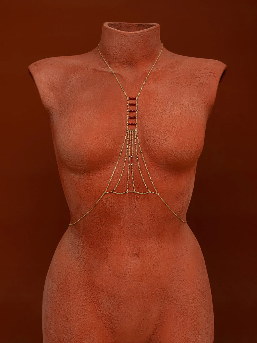 Heart Chakra Beaded Gemstone Body Chain Goldish