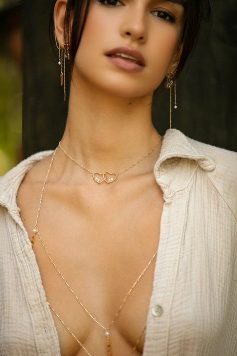 Double Heart Choker Necklace - Goldish