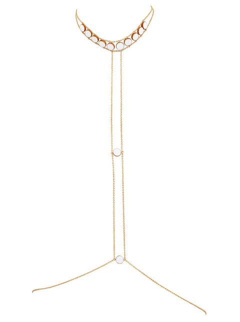 Crown Choker Circle Stone Body Chain - Goldish