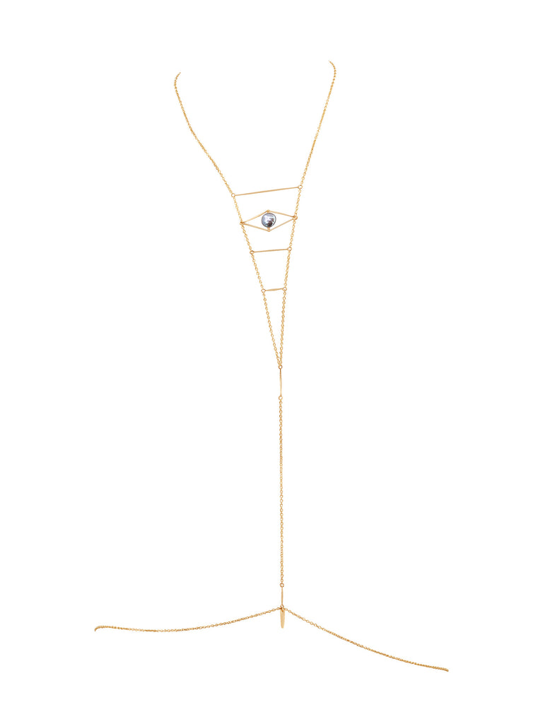 Cupids Eye Pearl Body Chain - Goldish