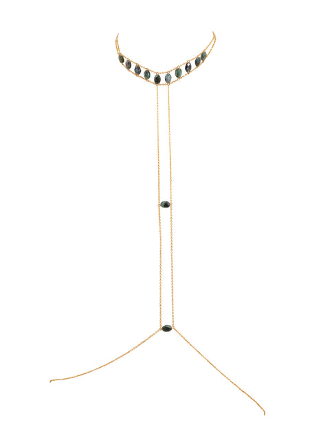 Crown Choker Gemstone Body Chain - Goldish