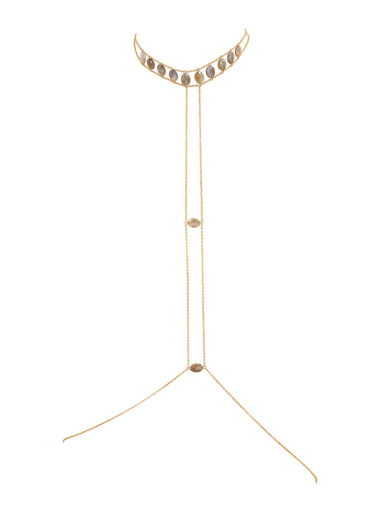 Crown Choker Gemstone Body Chain - Goldish