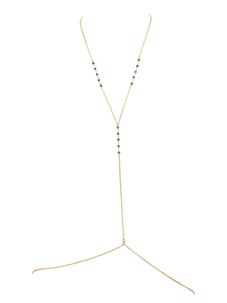Simplicity Balancing Bars Pearl Body Chain - Goldish