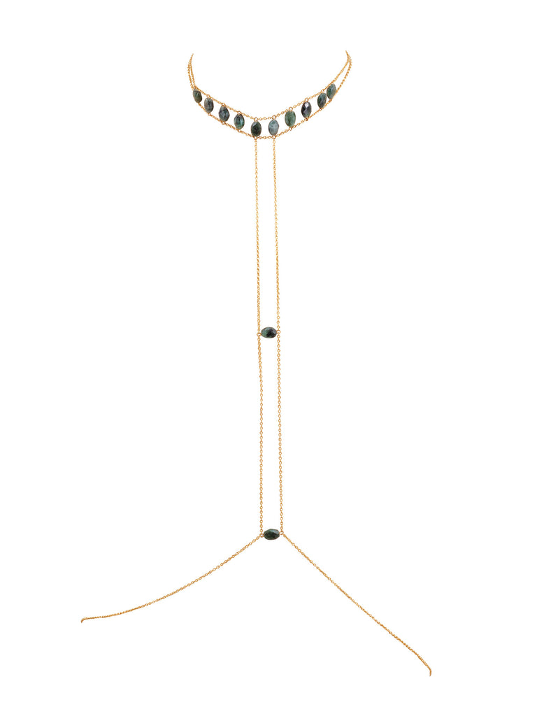 Crown Choker Gemstone Body Chain - Goldish