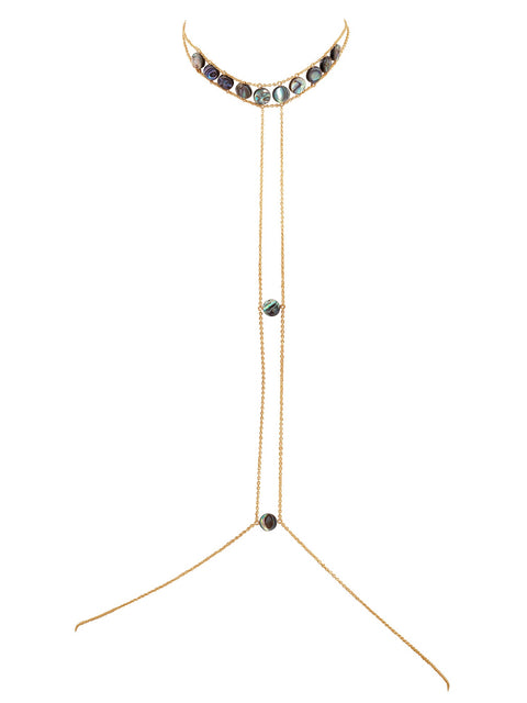 Crown Choker Abalone Body Chain - Goldish