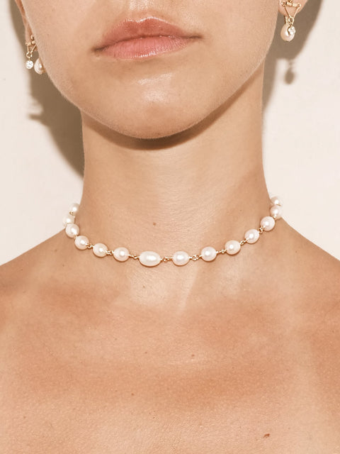 Pearl Choker Necklace - Goldish