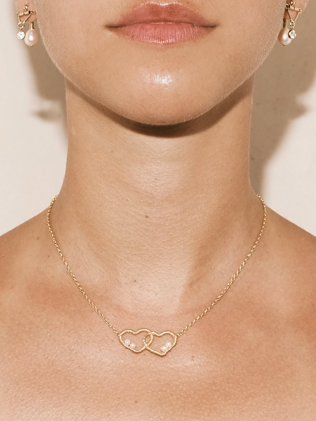 Double Heart Choker Necklace Goldish