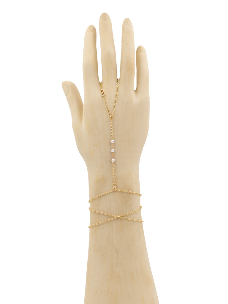 3 Point Balancing Bar Pearl Hand Chain - Goldish