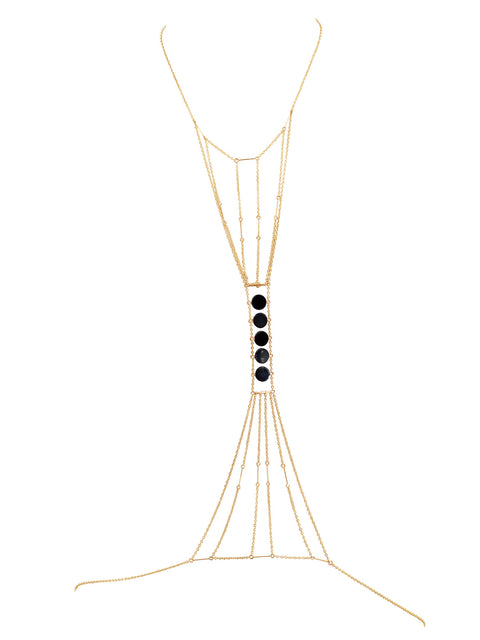 Double Heart Chakra Circle Stone Body Chain - Goldish