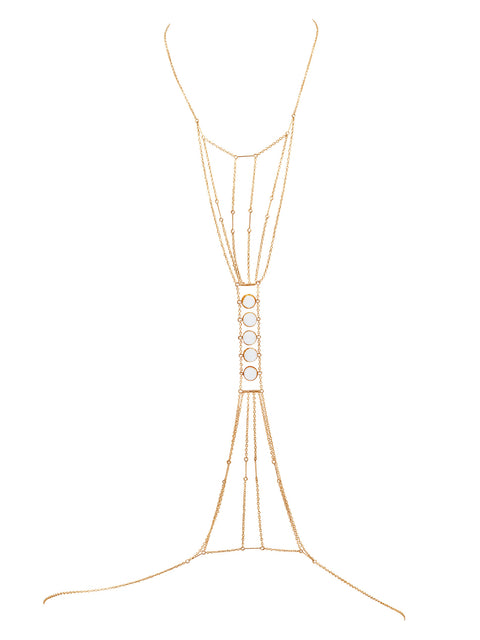Double Heart Chakra Circle Stone Body Chain - Goldish