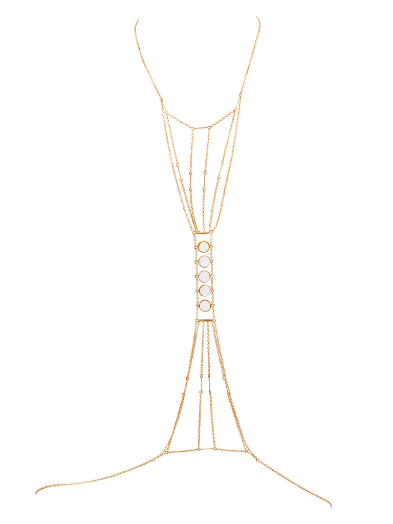 Double Heart Chakra Circle Stone Body Chain - Goldish