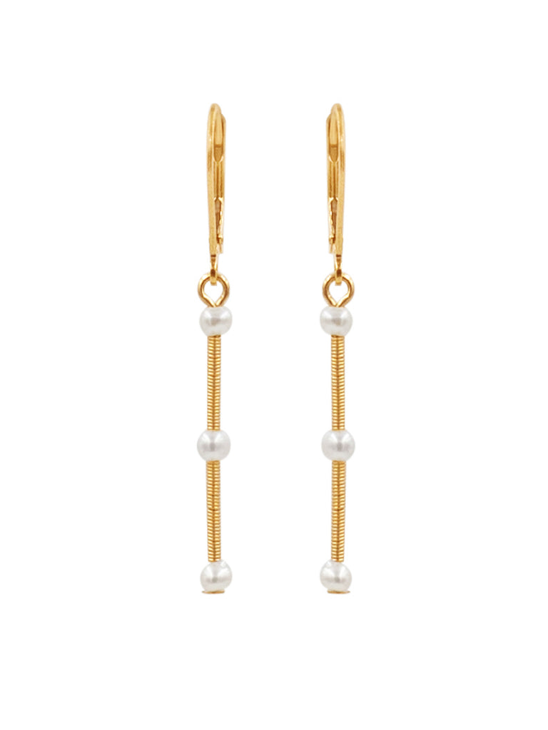 3 Point Balance Bar Pearl Earrings - Goldish