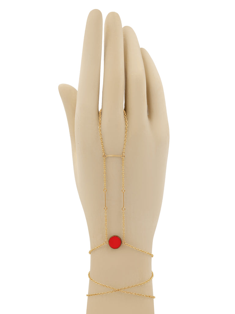 Center Point Circle Stone Hand Chain - Goldish