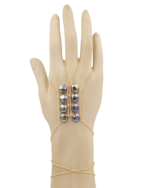 Double Ladders to Bliss Pearl Hand Chain - Goldish