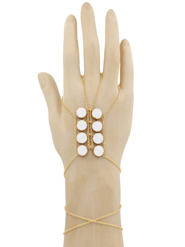 Double Ladders to Bliss Circle Stone Hand Chain - Goldish