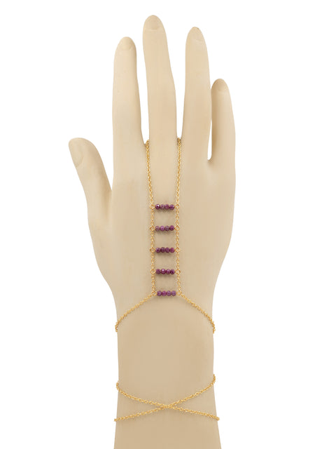 Ladders to Bliss Beaded Gemstone Hand Chain - Goldish