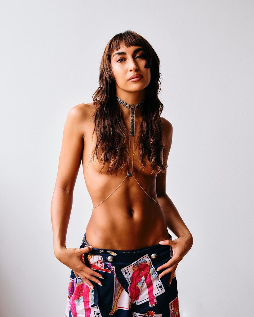 Queen Crown Pearl Choker Body Chain - Goldish