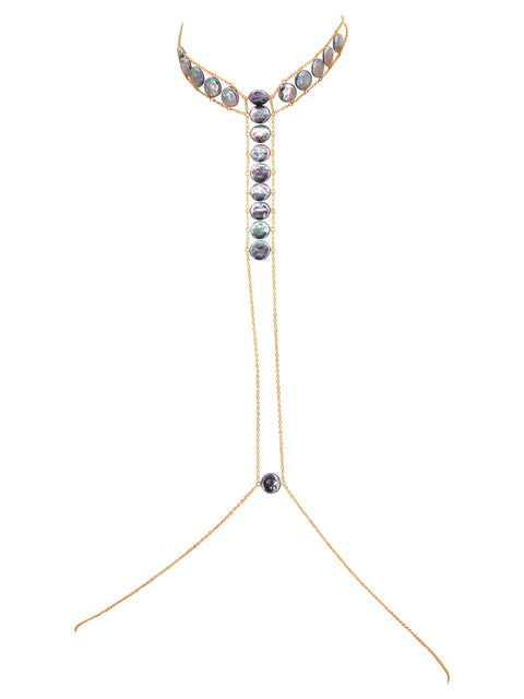 Queen Crown Pearl Choker Body Chain - Goldish