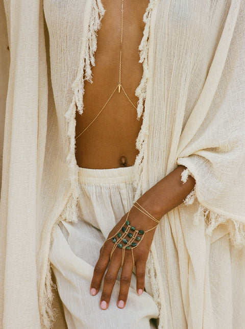 Triple Ladders to Bliss Gemstone Hand Chain - Goldish