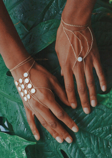 Circle Stone Triple Ladders to Bliss Handchain - Goldish