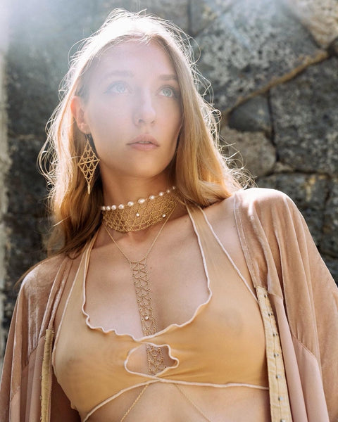 Pearl Choker Necklace - Goldish