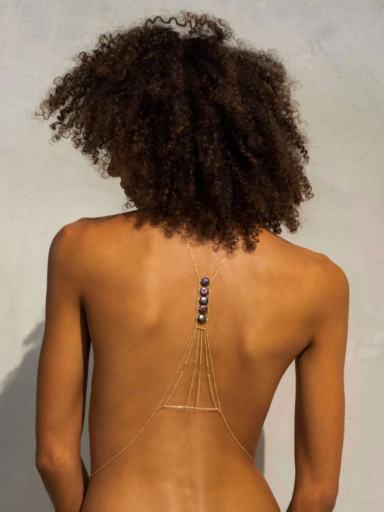 Heart Chakra Pearl Body Chain - Goldish