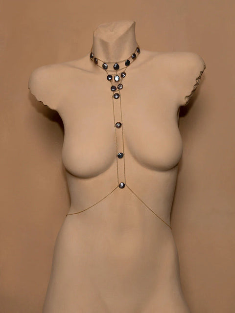 Tree of Life Choker Pearl Body Chain - Goldish