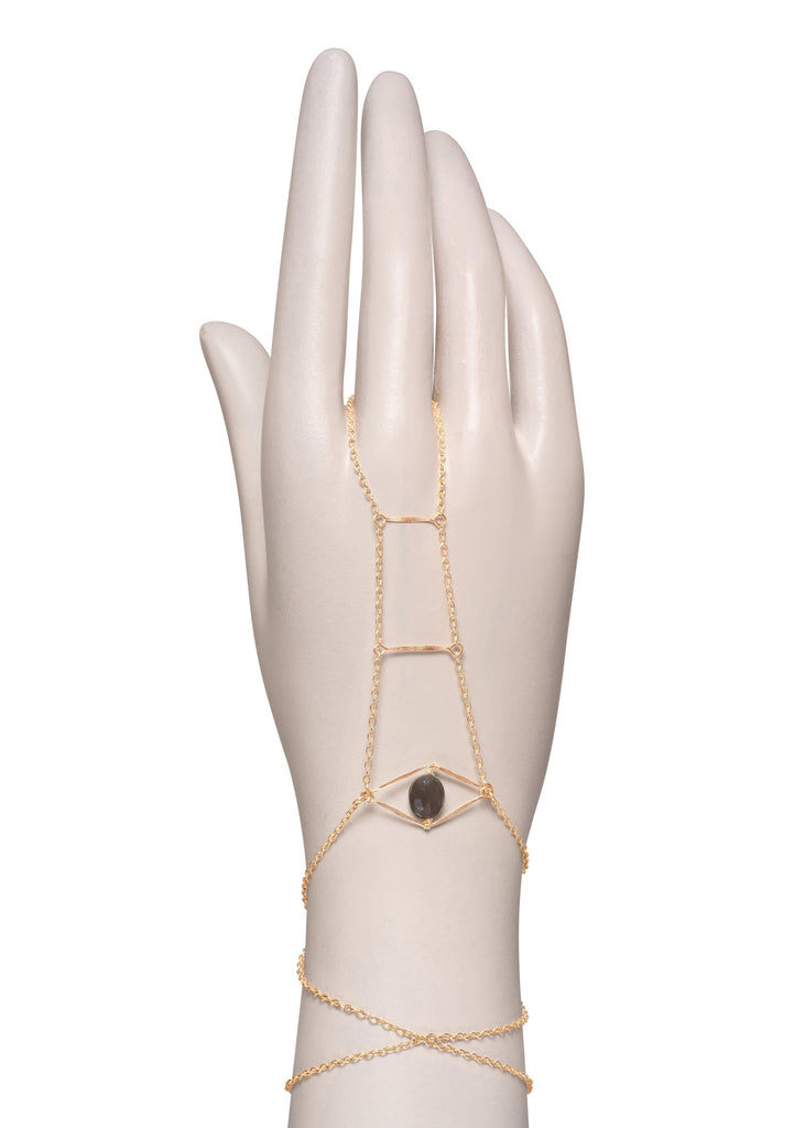 Gemstone Cupid's Eye Handchain - Goldish