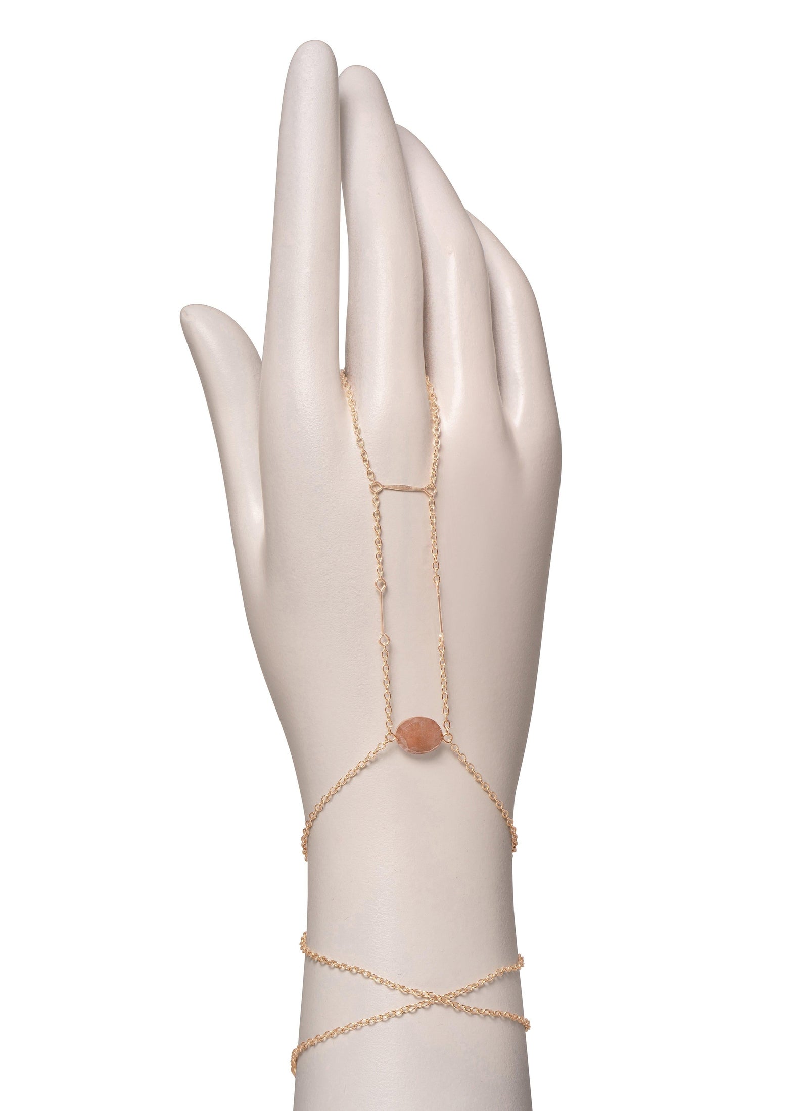 Center Point Gemstone Hand Chain White Moonstone / 14K Gold-Filled