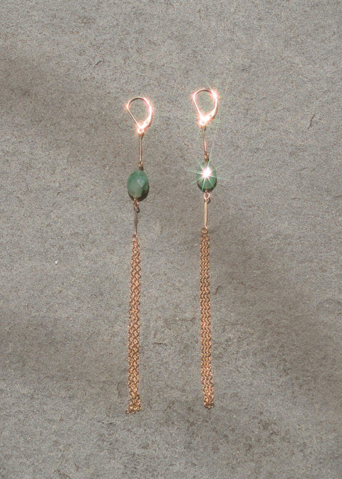 Gemstone Tassel Earring - Goldish