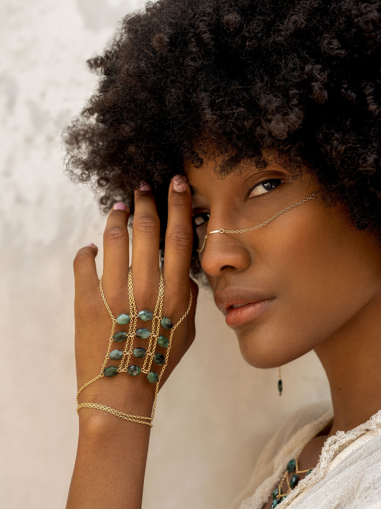 Triple Ladders to Bliss Gemstone Hand Chain - Goldish