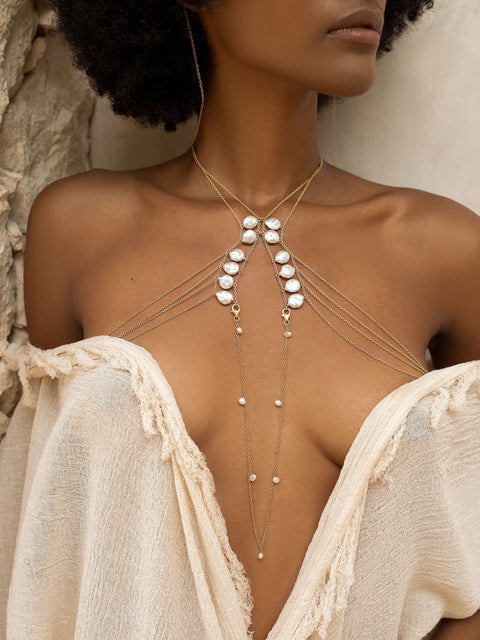 Womb Pearl Body Chain - Goldish