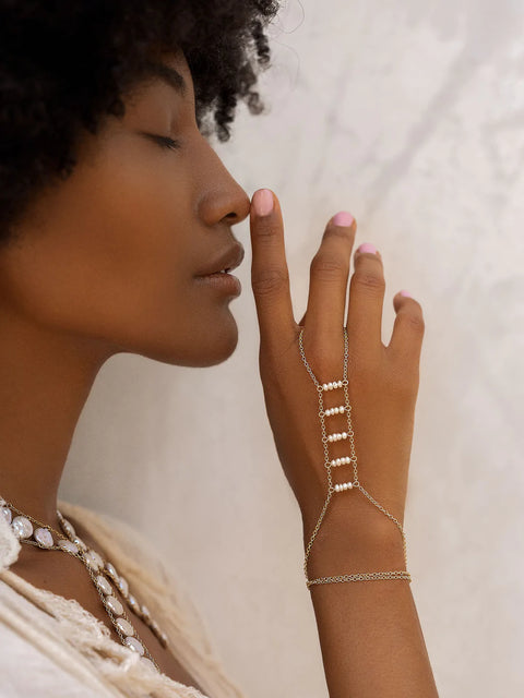 Ladders to Bliss Pearl Hand Chain - Goldish