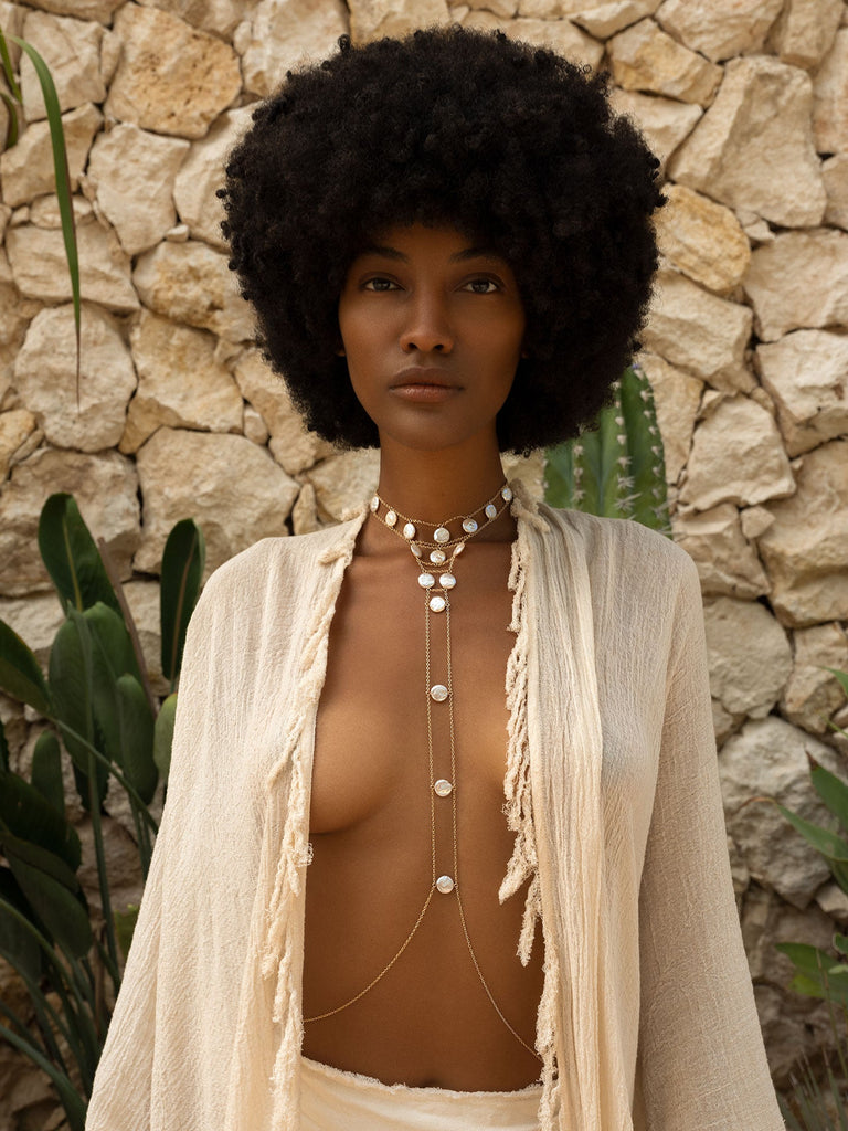 Tree of Life Choker Pearl Body Chain - Goldish