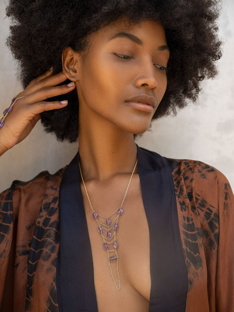 Tree of Life Gemstone Hand Chain - Goldish