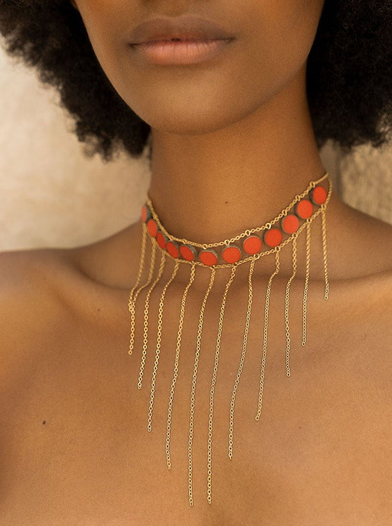Circle Stone Waterfall Choker - Goldish