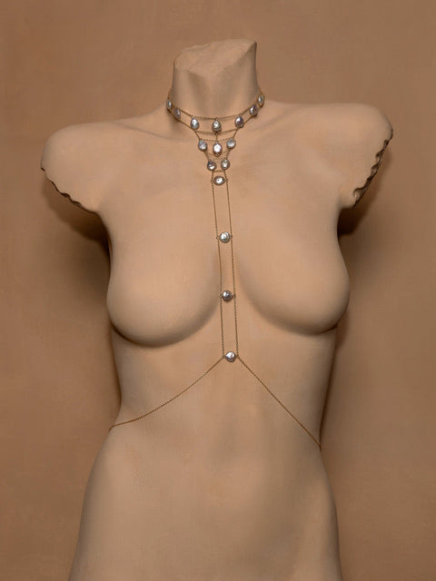 Tree of Life Choker Body Chain - Semi-Precious Large Stone - Goldish