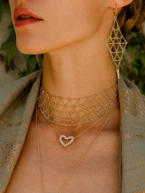 Heart Choker Necklace - Goldish