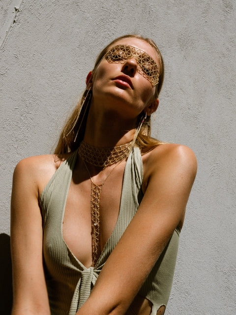 Mesh Choker & Face Mask - Goldish