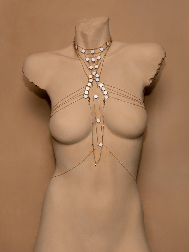 Circle Stone Womb Body Chain - Goldish