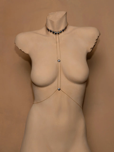 Crown Choker Pearl Body Chain - Goldish