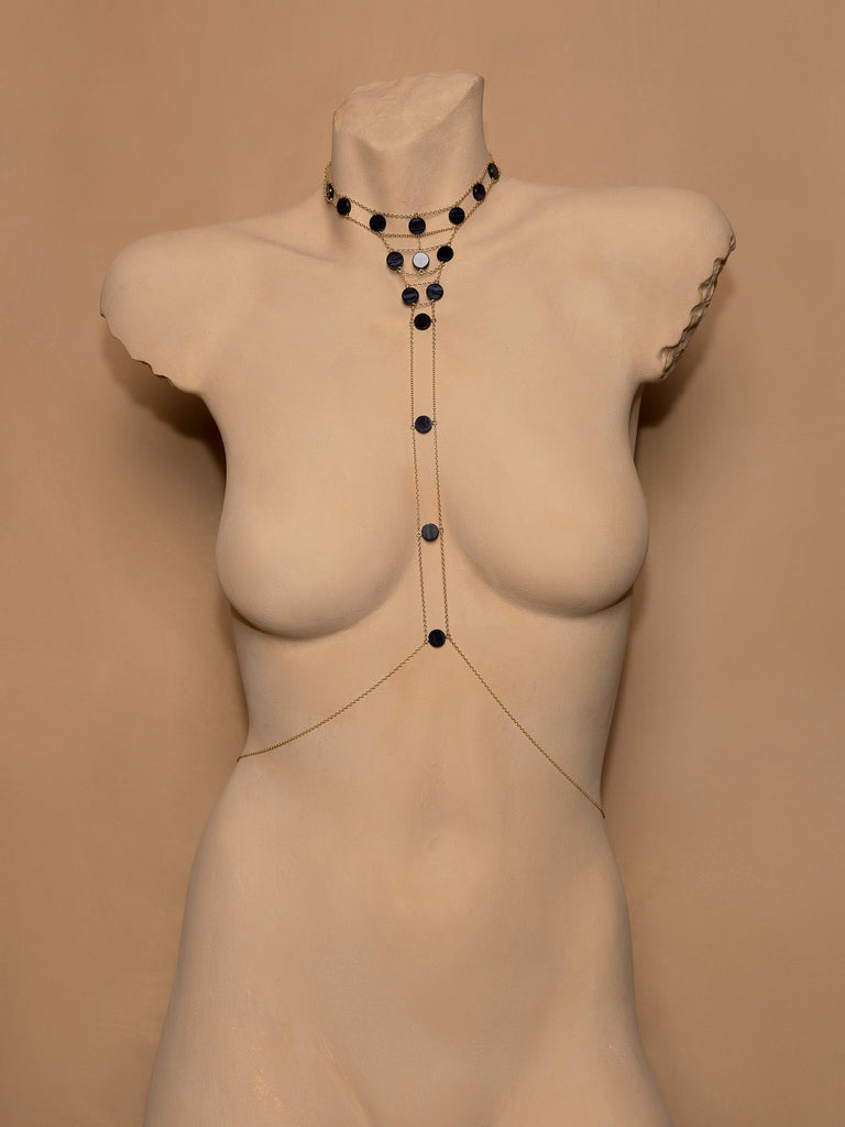 Tree of Life Choker Body Chain - Large Stone - Goldish