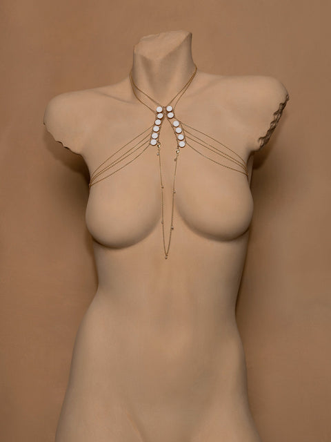 Circle Stone Womb Body Chain - Goldish