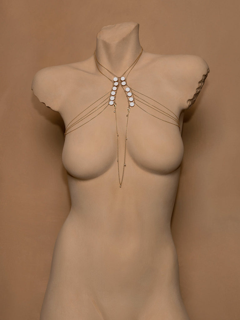 Circle Stone Womb Body Chain - Goldish