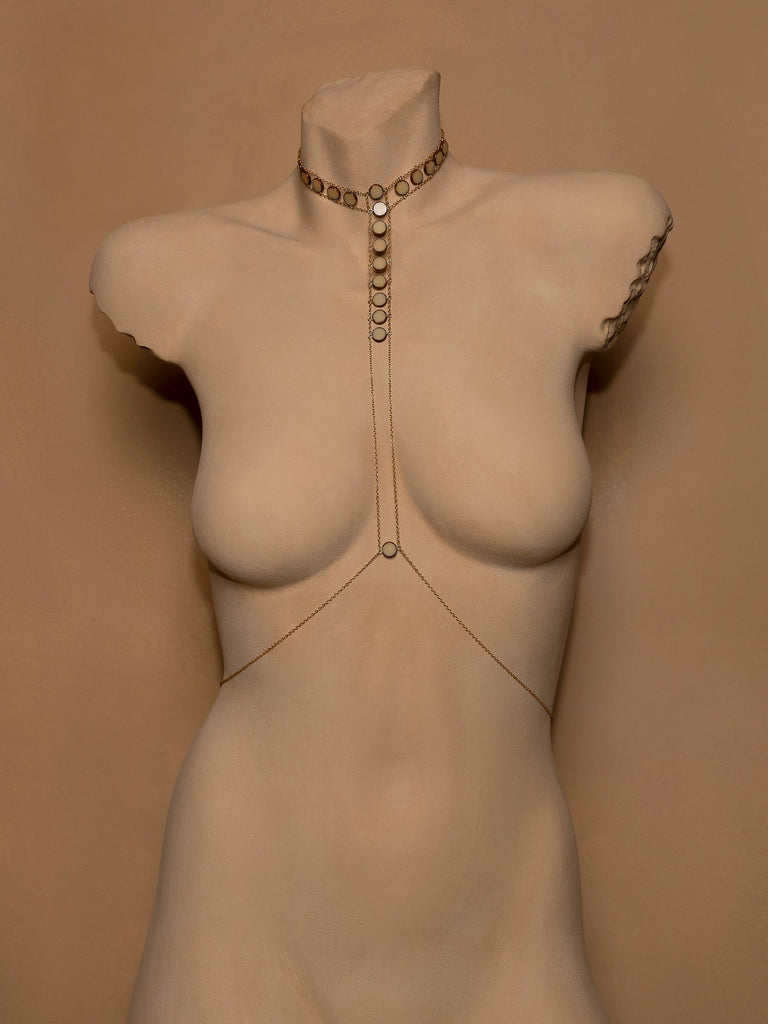 Circle Stone Queen Crown Bodychain - Goldish