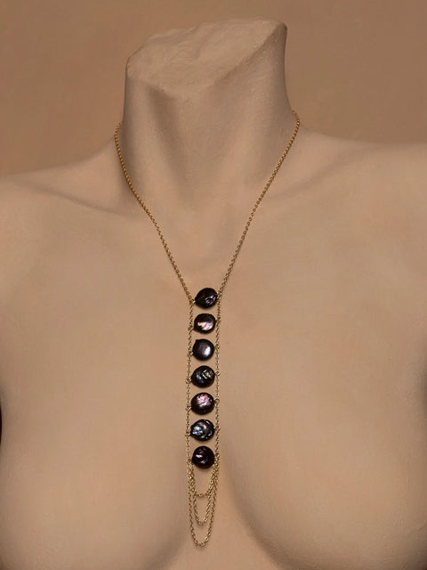7 Chakra Pearl Necklace - Goldish