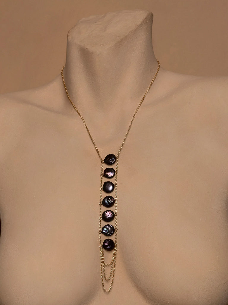 7 Chakra Pearl Necklace - Goldish
