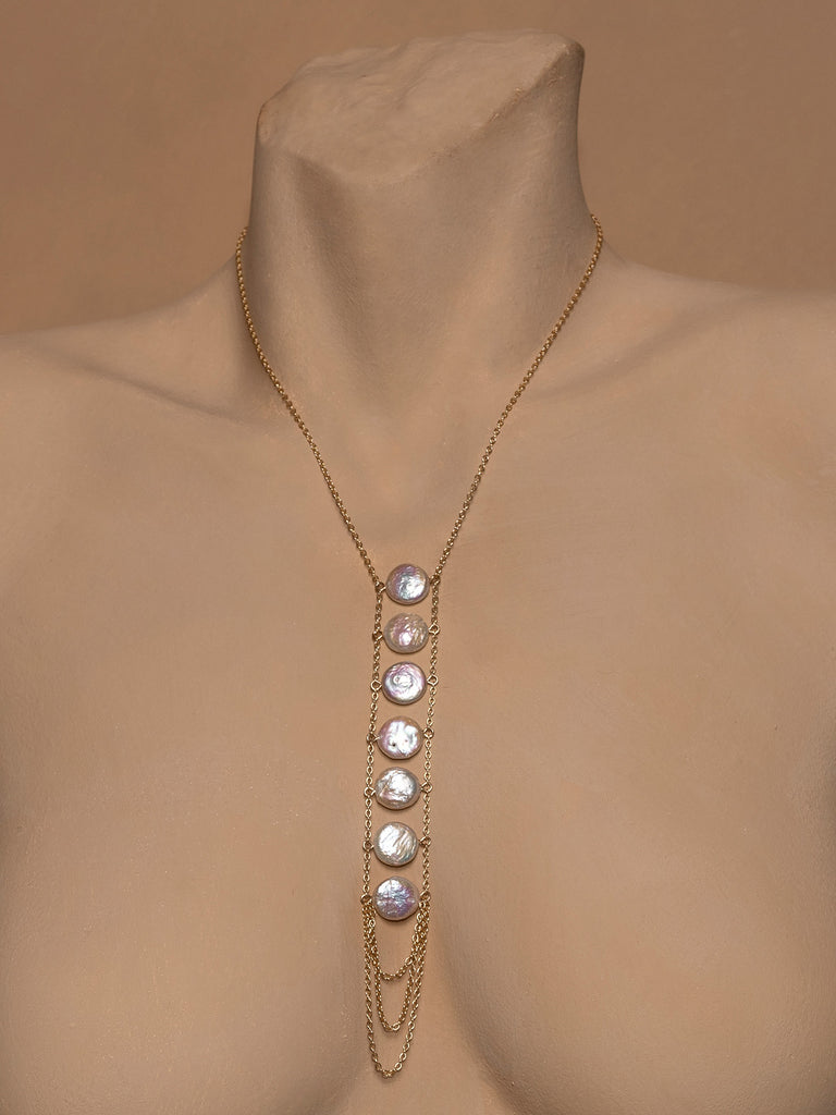 Pearl 7 Chakra Necklace - Goldish