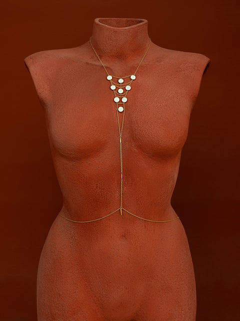 Tree of Life Circle Stone Body Chain - Goldish