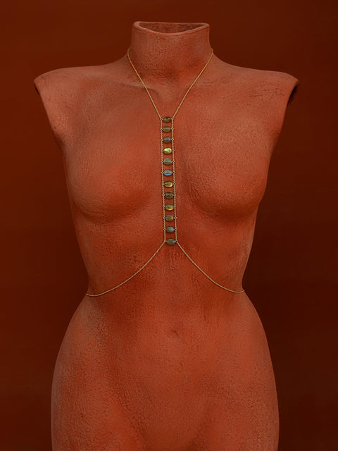 Spine Gemstone Body Chain - Goldish